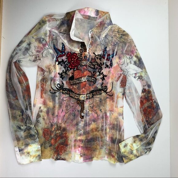 Vintage western Style Long  Sleeved Button Up Blouse - Picture 5 of 12